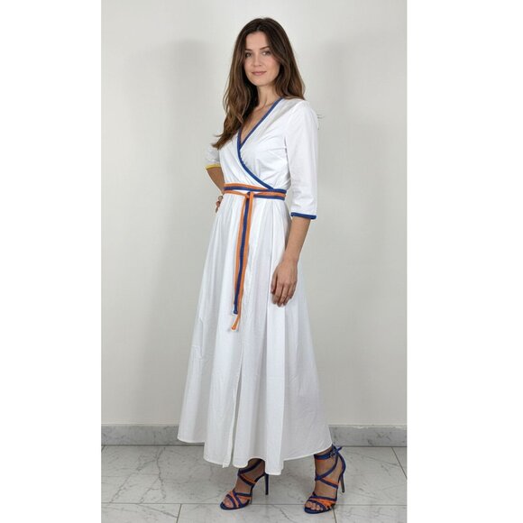 Rosie Assoulin White Cotton Multi Colored Strap Wrap Dress, Small, Resort 2018 - Picture 1 of 7